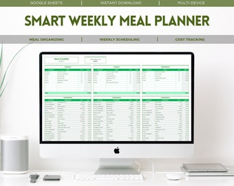 Smart Weekly Meal Planner - Complete Google Sheets Diet Plan, Detailed Budget Tracker, Family Meal Prep & Extensive Shopping Guide