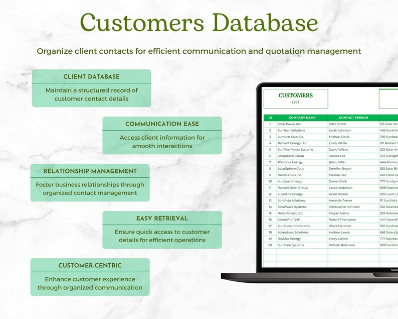 Customers Database Preview: Client Database, Communication Ease, Relationship Management, Easy Retrieval, Customer-Centric