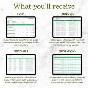 Preview of Template Sheets: Form, Products, Customers, Quotations