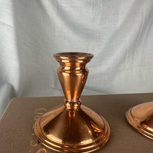 Vintage Copper Candlestick Holders | Shiny Polished Taper Pair | Modern Farmhouse or Holiday Table Decor