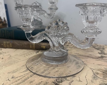 Pair Vintage Cambridge Glass Cornucopia Candlestick Holders No 657 Elegant Depression Glass Double Arm Candleholders