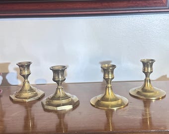 Set of 4 Vintage Brass Candlestick Holders | Petite Taper Candle Holders, Traditional Decor
