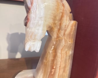 Vintage Carved Alabaster Horse Head Bookend | Onyx Marble Equestrian Shelf Decor