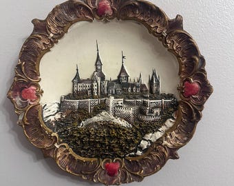 Vintage Hohenzollern Castle Wall Plaque West Germany, 1960s Relief Wall Art, Gothic Castle Decor, European Souvenir Plaque