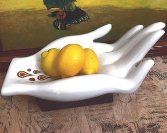 Jonathan Adler Gilded Muse Porcelain Hand Bowl, 18" Statement Decor, Gold Eye Catchall