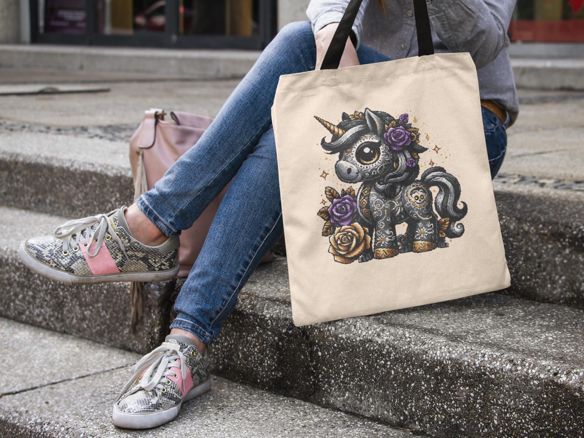 Modèle de point de croix Licorne Calavera dorée Día de los