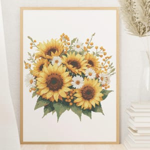 Sunflower Bouquet Cross Stitch Pattern: Floral Embroidery Design (PDF Download, 200x200 Stitches)