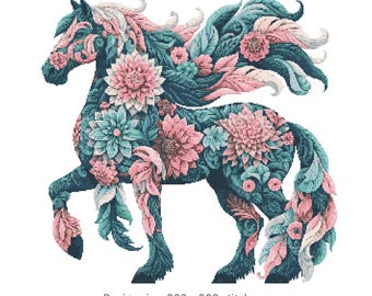 Horse Cross Stitch Pattern – Mandala Geometric Equestrian PDF 300×300 Stitches | Instant Download