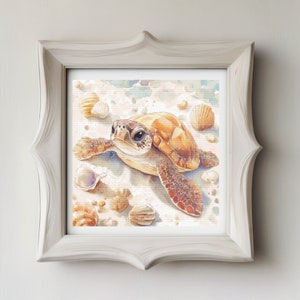 Summer beach Nursery  turtle and seashells cross stitch pattern, Baby Sea Turtle Watercolor Stitching Pattern, meet me at the beach