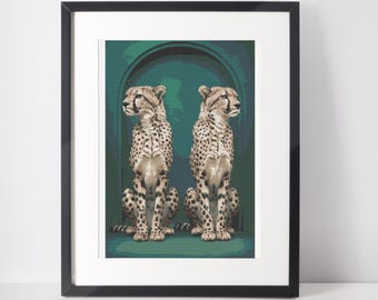 Leopard Cross Stitch Pattern – PDF – Big Cat Wildlife Embroidery PDF 205×300 Stitches | Instant Download