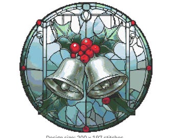 Christmas Bells Stained Glass Ornament Cross Stitch Pattern PDF 200×197 Stitches | Counted Embroidery | Instant Download