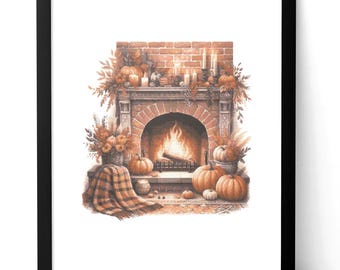 Cozy Autumn Fireplace Cross Stitch Pattern – Book & Coffee Design PDF 272×300 Stitches | Instant Download