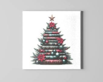 Vintage Book Christmas Tree Cross Stitch Pattern – Watercolor Style Holiday Decor PDF 208×240 Stitches | Instant Download
