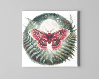 Crimson Moth Cross Stitch Pattern – Moonlit Forest PDF 300×300 Stitches | Instant Download