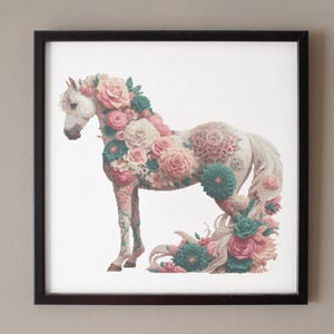 Patrón de punto de cruz de caballo mandala en PDF / Diseño de bordado de caballo floral / Gráfico digital grande / Patrón de punto de animal bohemio