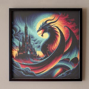 Rainbow Dragon Cross Stitch Pattern: Fantasy Creature with Lightning Wings (PDF Pattern)