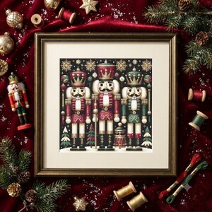 Nutcracker Soldiers Christmas Cross Stitch Pattern – Holiday Ballet Embroidery (PDF Pattern PDF 300×300 Stitches | Instant Download