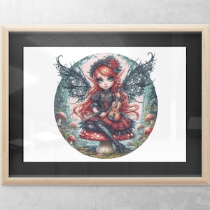 Elf Violinist Cross Stitch Pattern: Gothic Fairy Tale Embroidery (PDF Pattern