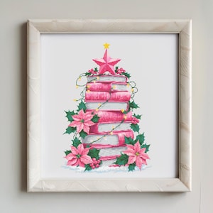 Pink Christmas Tree of Books Cross Stitch Pattern (PDF Download)