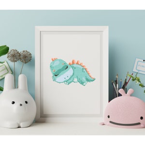 Sleeping Dinosaur Cross Stitch Pattern Dinosaur Digital Cross Stitch, Counted Dinosaur Cross Stitch Pattern Pack, mini cross stitch pattern