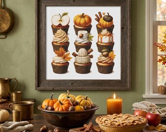 Fall Cross Stitch Pattern – Autumn Cupcake Dessert PDF 260×260 Stitches | Instant Download
