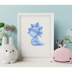 Blue Dinosaur Cross Stitch Pattern, Dinosaur Digital Cross Stitch, Counted Dinosaur Cross Stitch Pattern Pack, mini cross stitch pattern