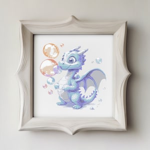 Cartoon Dragon Blowing Bubbles Cross Stitch Pattern (Digital Download)