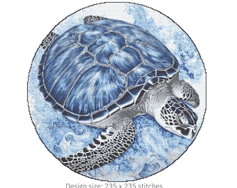 Blue Sea Turtle Cross Stitch Pattern – Summer Nursery Decor PDF 235×235 Stitches | Instant Download