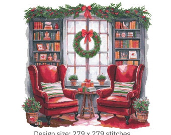 Watercolor Christmas Cross Stitch Pattern – Cozy Holiday Ornament PDF 279×279 Stitches | Instant Download