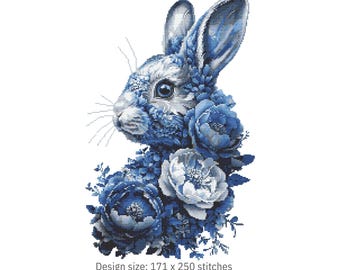 Bunny Cross Stitch Pattern – Spring Floral Rabbit PDF 171×250 Stitches | Instant Download