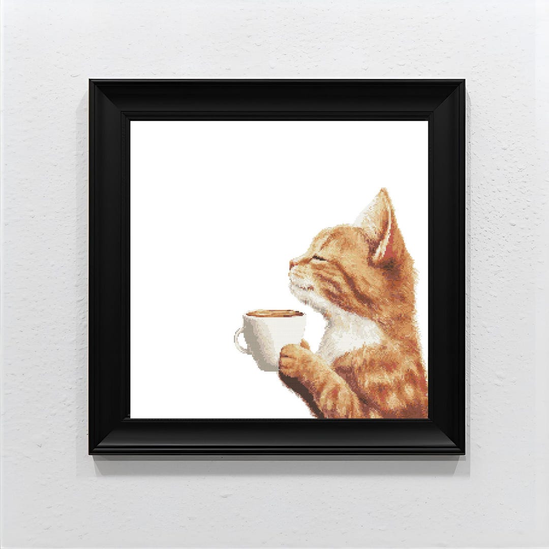 Ginger Cat Coffee Cross Stitch Pattern PDF 164×200 Stitches | Counted ...