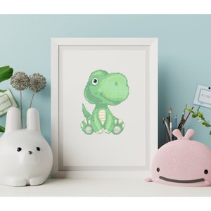 Green Dinosaur Cross Stitch Pattern Dinosaur Digital Cross Stitch, Counted Dinosaur Cross Stitch Pattern Pack, mini cross stitch pattern