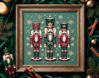 Nutcracker Soldiers Christmas Cross Stitch Pattern – Holiday Embroidery PDF 300×300 Stitches | Instant Download