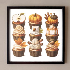 Kruissteekpatroon herfstcupcake: gezellige herfstdesserts (direct downloaden)