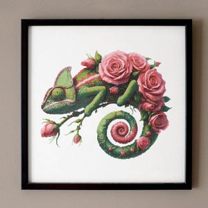 Chameleon Cross Stitch Pattern: Floral Metamorphosis (PDF Download, Pattern Keeper Compatible