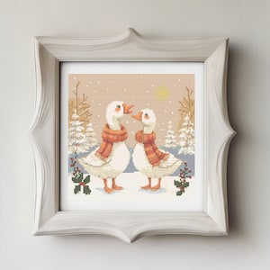 Christmas Goose Cross Stitch Pattern: Holiday Embroidery (PDF Download)