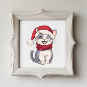 Süsse Katze Weihnachten Weihnachtsmann Kreuzstich, Katze Stickmuster, PDF, Minikreuzstichmuster, Katze Stickvorlage, digitaler Download