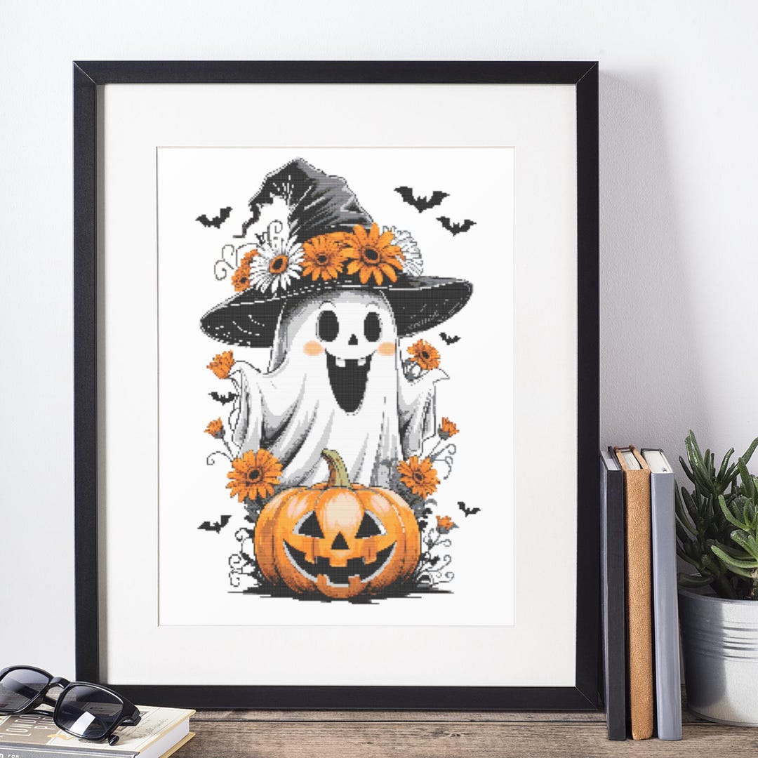 Kawaii Ghost Cross Stitch Pattern – Pastel Halloween Spooky Decor (PDF ...