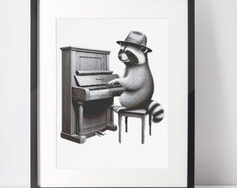Funny Piano Raccoon Cross Stitch Pattern – Whimsical Forest Creature PDF 231×250 Stitches | Instant Download
