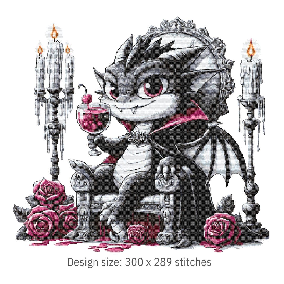 Dragon Cross Stitch Pattern – Gothic Fantasy PDF | Vampire Dragon ...