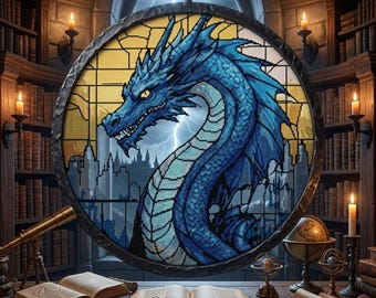 Stained Glass Dragon Cross Stitch Pattern, Circular Watercolor Design PDF, Fantasy Embroidery, Instant Download, 259×259 Stitches