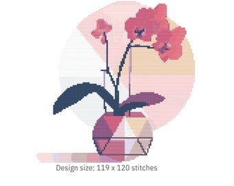 Minimalist Orchid Cross Stitch Pattern – Scandinavian Floral PDF 119×120 Stitches | Instant Download