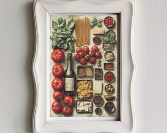 Italian Kitchen Cross Stitch Pattern – Tomatoes, Wine, Olives PDF 133×200 Stitches | Instant Download