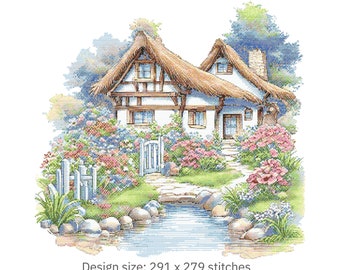 Hollyhock Cross Stitch Pattern – Cottage Core Floral Embroidery PDF 300×300 Stitches | Instant Download