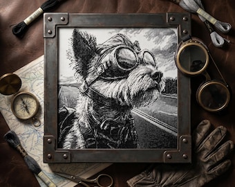 Yorkie Aviator Cross Stitch Pattern, Dog Embroidery PDF, Pet Cross Stitch Design, Instant Download, 200×200 Stitches, Gift for Dog Lovers