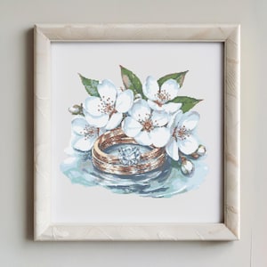Ringen en appelbloesem bruiloft kruissteekpatroon, instant pdf-download, wilde bloemen aquarel kruissteek handborduurwerk,