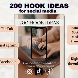 200 haczyków do tworzenia treści w mediach społecznościowych | Pomysły na haczyki | Instagram, haczyki TikTok | Haczyki wideo, haczyki na rolkach, planer mediów społecznościowych