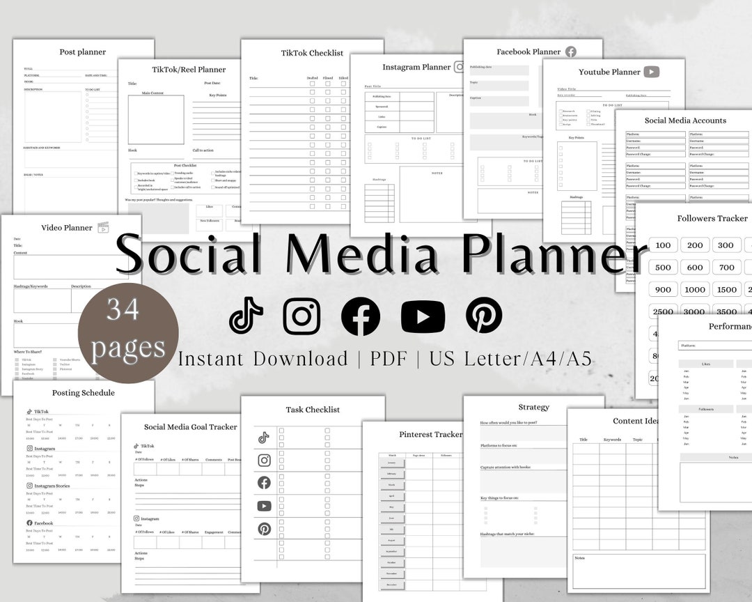 Printable Social Media Planner Bundle, Tiktok Planner, Instagram ...