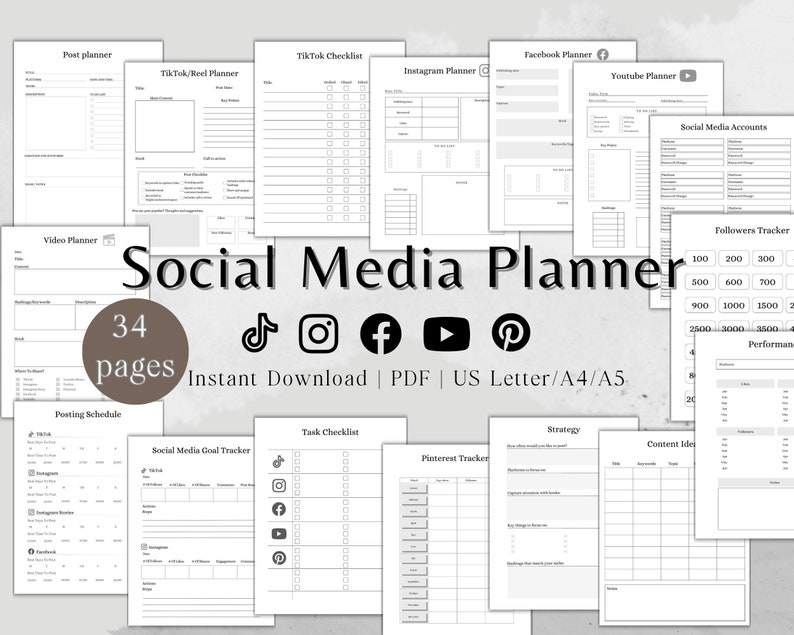 Printable Social Media Planner Bundle, Tiktok Planner, Instagram ...