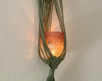 Macrame Lantern Wall Hanger, Boho Meditation Room Decor, Bohemian Candle Display